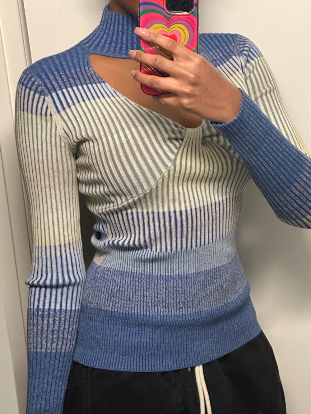 Jonathan Simkhai Blue and Cream Open Neck Sweater